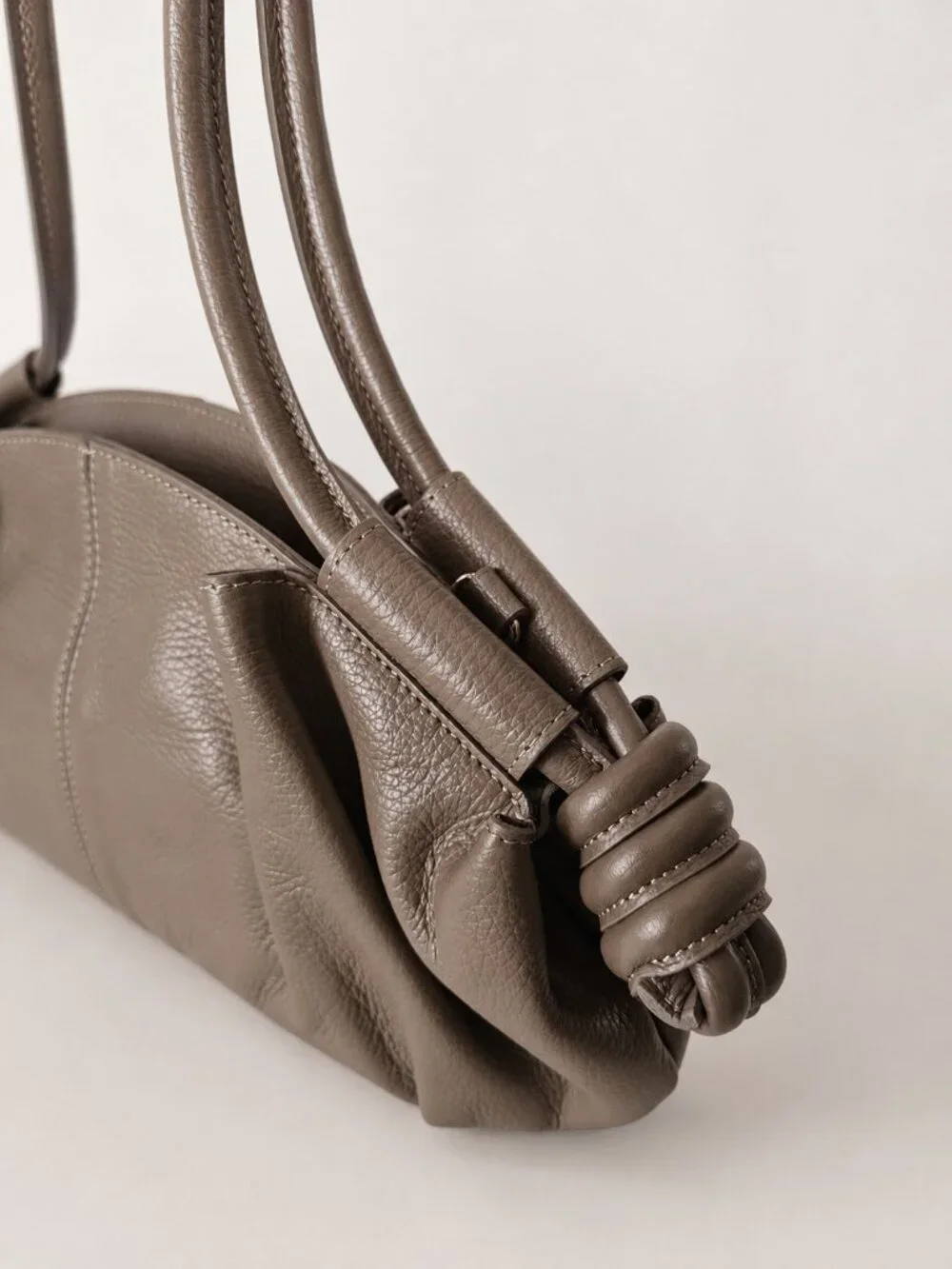 Taupe Italian Leather Shoulder & Crossbody Bag, Soft Gathered Leather Handbag